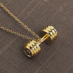 Exercise Fitness Dumbbell Necklace Barbell Lovers Pendant (Color: Gold)