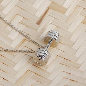 Exercise Fitness Dumbbell Necklace Barbell Lovers Pendant (Color: Silver)