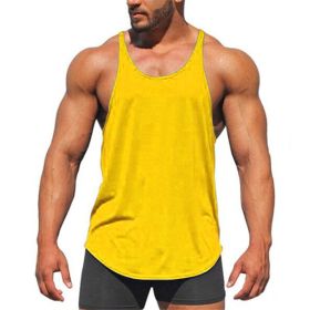Men's Bodybuilding Stringer Tank Tops Y-Back Fitness Workout T-Shirts (Color: Yellow, size: M)