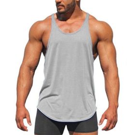 Men's Bodybuilding Stringer Tank Tops Y-Back Fitness Workout T-Shirts (Color: Gray, size: S)