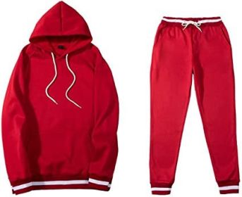 Mens 2 Piece Tracksuit Running Jogging Hoodie Pants Sets Loose Hooded Plus Velvet and Thick Sport Suit (Color: Red, size: S)