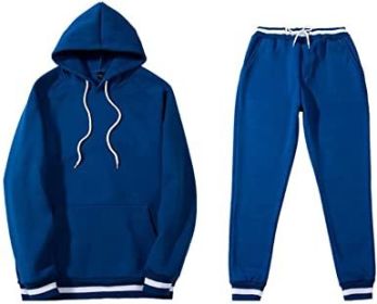 Mens 2 Piece Tracksuit Running Jogging Hoodie Pants Sets Loose Hooded Plus Velvet and Thick Sport Suit (Color: Blue, size: L)