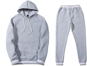 Mens 2 Piece Tracksuit Running Jogging Hoodie Pants Sets Loose Hooded Plus Velvet and Thick Sport Suit (Color: Light grey, size: XL)