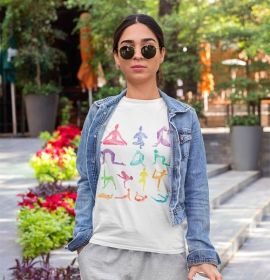 Yoga Poses Print Jersey Short Sleeve Tee (Color: White, size: XL)