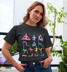 Yoga Poses Print Jersey Short Sleeve Tee (Color: Black, size: XL)