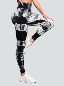 Tie-dye High Waist Tummy Control Butt Lifting Moisture Wicking Quick Drying Seamless Tie Dye Yoga Pants, Running Sports Tight Pants (Color: White, size: S)