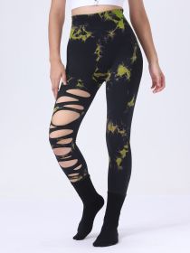 Butt Lifting Yoga Gym Athletic Pants, Hollow Out Tummy Control Sports Leggings Tie Dye Running Pants (Color: Lightgreen, size: S)