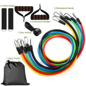 11Pcs Resistance Bands Set Fitness Workout Tubes Exercise Tube Bands Up to 100lbs (Color: Multi-Color)