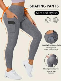 Solid Color Yoga Pants With Pocket, High Stretch Stretch Running Fitness Sports Leggings, Women's Activewear (Color: Slate Grey, size: XS)